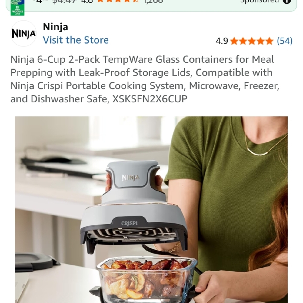 Ninja Gray and Black Crispi Portable Cooking System with Glass Meal Container